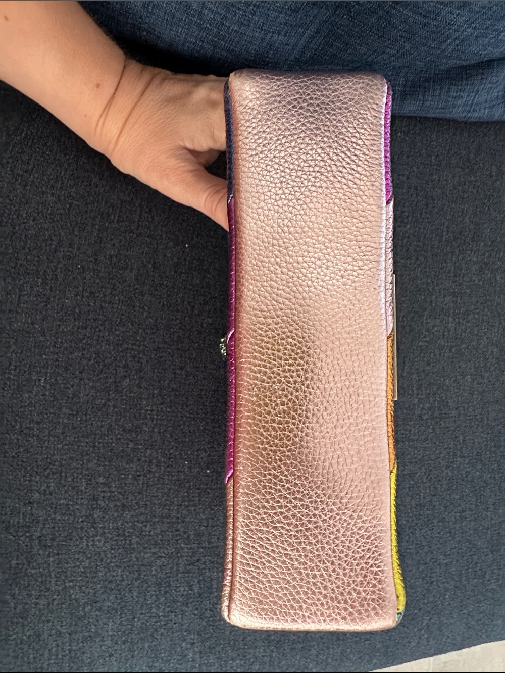KURT GEIGER LONDON Mini Kensington Leather Crossbody - Rainbow Chevron - Picture 5 of 12